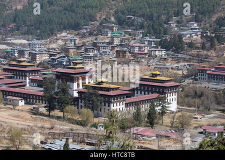 Le Bhoutan, Thimphu. Tashichhoedzong (aka Tashichho Dzong) monastère bouddhiste historique et de la forteresse qui abrite aujourd'hui le siège du gouvernement civil du Bhoutan. Banque D'Images