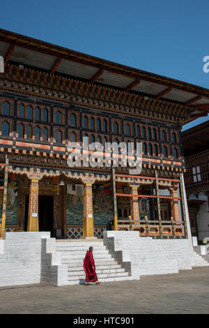 Le Bhoutan, Thimphu. Tashichhoedzong (aka Tashichho Dzong) monastère bouddhiste historique et de la forteresse qui abrite aujourd'hui le siège du gouvernement civil du Bhoutan. Banque D'Images