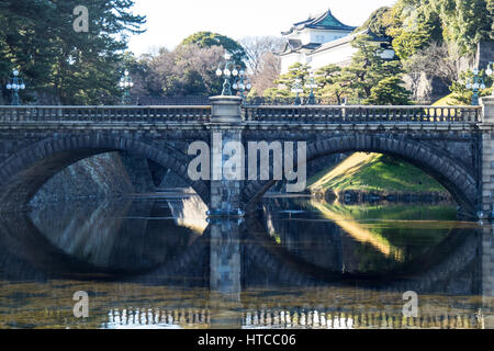 Seimon Ishibashi pont qui mène à la porte principale de la Palais Impérial de Tokyo, Tokyo, Japon. Banque D'Images