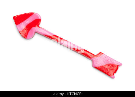 Une bande rose et rouge Candy Heart Arrow isolé sur blanc. Banque D'Images