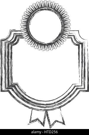 Croquis de l'image monochrome héraldique avec emblème circulaire et deux rubans Illustration de Vecteur