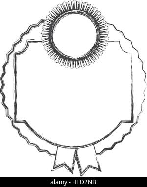 Croquis de trouble monochrome avec châssis héraldique emblème circulaire et deux rubans Illustration de Vecteur