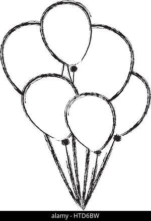 Jeu de croquis silhouette floue ballons icône décoratif Illustration de Vecteur