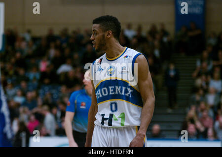 Newcastle Upon Tyne, Angleterre, 10 mars 2017. Jamell Anderson jouant pour Cheshire Phoenix contre Groupe Esh Eagles Newcastle. Le match était dans la British Basketball League chez Sport Central , l'Université de Northumbria à Newcastle upon Tyne. Crédit : Colin Edwards/Alamy Live News. Banque D'Images