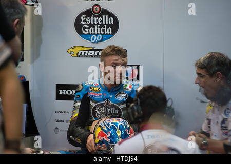 Le circuit de Losail, au Qatar. 10 mars 2017. Jack Miller qui fait de la Honda dans le garage pendant la première journée de la MotoGP Qatar winter Crédit : Tom Morgan test/Alamy Live News Banque D'Images