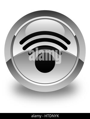 Connexion Wi-Fi au réseau local isolé sur l'icône bouton rond blanc brillant abstract illustration Banque D'Images