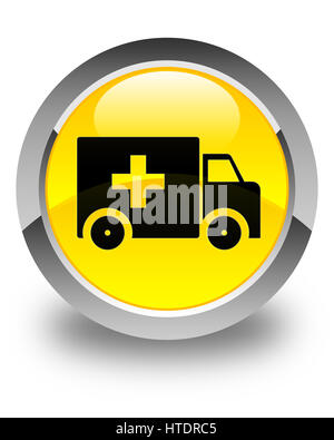 Icône Ambulance isolé sur bouton rond jaune brillant abstract illustration Banque D'Images