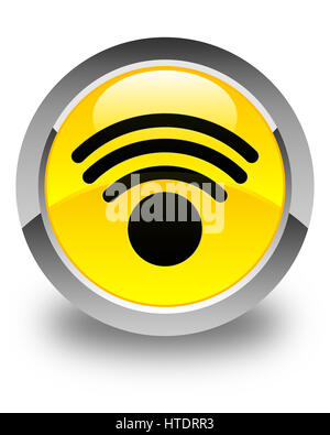 Connexion Wi-Fi au réseau local isolé sur l'icône bouton rond jaune brillant abstract illustration Banque D'Images
