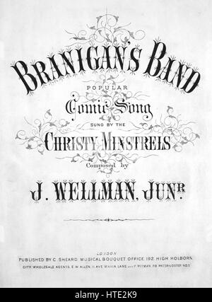 Sheet Music image de couverture de la chanson 'Branigan's Band Chanson comique populaire', avec une œuvre originale composée par "Lecture notes J Wellman, Junr', Royaume-Uni, 1900. L'éditeur est répertorié comme 'C. Sheard Bouquet Musical, Bureau 192 High Holborn', la forme de la composition est "avec chœur trophique', l'instrumentation est 'piano et voix", la première ligne se lit "nous avais mars derrière le Branigan's Band sur le grand jour de la Saint-patrick", et l'illustration artiste est répertorié comme 'Aucun'. Banque D'Images