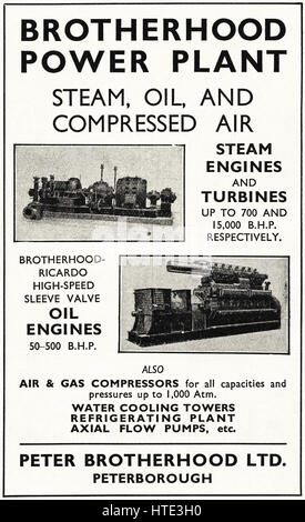 1940 old vintage original daté 1943 publicité industrielle centrale de publicité par Peter Brotherhood Ltd de Peterborough, England UK Banque D'Images