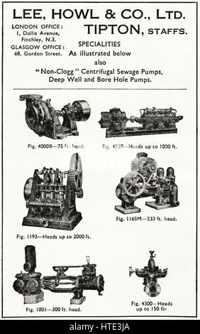 1940 old vintage original daté 1943 publicité industrielle pompes publicité par Lee Howl & Co Ltd de Tipton Staffordshire England UK Banque D'Images