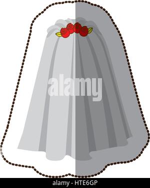 Sticker silhouette colorée voile costume mariée avec des roses Illustration de Vecteur