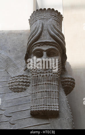 Lamassu du palais de Sargon II. Les Assyriens. 721-705 BC. Le Palais de Khorsabad. Détail tête. Musée du Louvre. Paris. La France. Banque D'Images