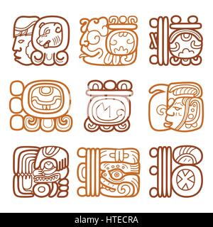 Les glyphes mayas, l'écriture et du système vecteur conception languge Illustration de Vecteur