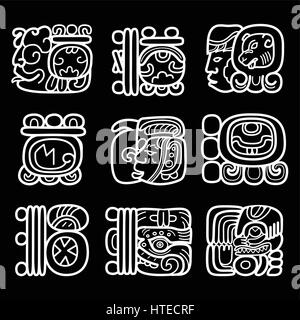 Les glyphes mayas, l'écriture et du système vecteur conception languge Illustration de Vecteur