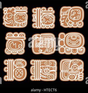 Les glyphes mayas, l'écriture et du système vecteur conception languge Illustration de Vecteur