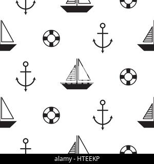 Voilier seamless pattern vecteur nautique dans un style scandinave. Illustration de Vecteur