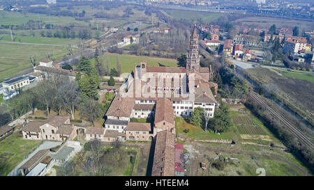 Vue panoramique du monastère de Clairvaux, abbaye, vue aérienne, Milan, Lombardie. Italie Banque D'Images