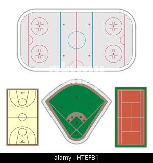 Un ensemble de champs avec les marques pour jouer au hockey, tennis, baseball, basket-ball vector illustration. Illustration de Vecteur