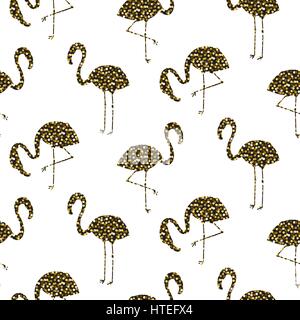 Flamingo silhouette vecteur seamless texture. Glitter Gold Motif au pochoir d'oiseaux. Illustration de Vecteur