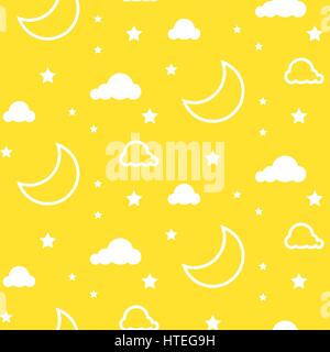 Lune et nuages jaune motif vectoriel continu. Illustration de Vecteur
