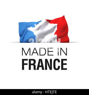 Made in France - étiquette avec une forme pavillon de la France, pays des limites fixées à l'intérieur. Banque D'Images