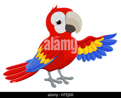 Cartoon red parrot bird pointant avec son aile de caractères Banque D'Images