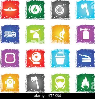 Fire Brigade vector web icons en grunge style pour la conception d'interface utilisateur Illustration de Vecteur