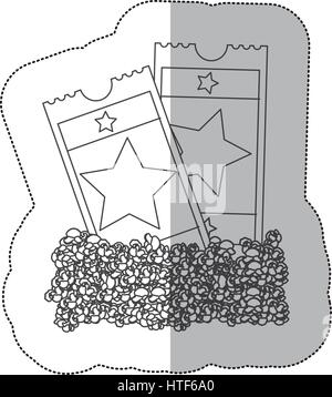 Sticker contour gris de popcorn et billets de cinéma Illustration de Vecteur