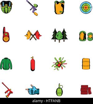 Comics jeu de paintball icons set dans un style cartoon isolé sur fond blanc vector illustration Illustration de Vecteur