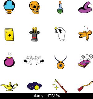 Magic comics icons set dans un style cartoon isolé sur fond blanc vector illustration Illustration de Vecteur