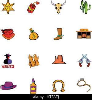 Wild West icons set dans un style cartoon isolé sur fond blanc vector illustration Illustration de Vecteur