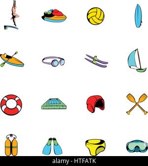 Sport icons set dans de l'eau style cartoon isolé sur fond blanc vector illustration Illustration de Vecteur