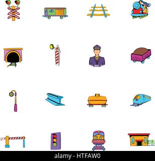 Railroad icons set dans un style cartoon isolé sur fond blanc vector illustration Illustration de Vecteur