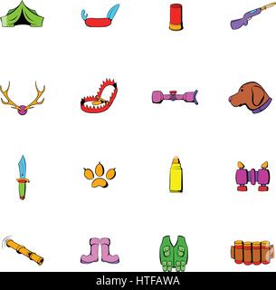 Jeu de chasse icons set dans un style cartoon isolé sur fond blanc vector illustration Illustration de Vecteur