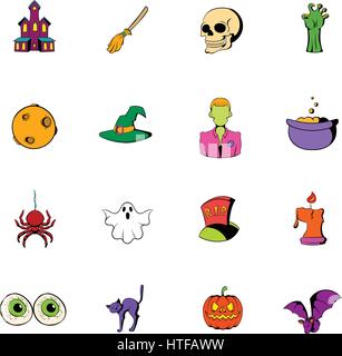 Jeu Halloween icons set dans un style cartoon isolé sur fond blanc vector illustration Illustration de Vecteur