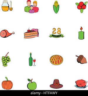 Jeu de Thanksgiving Day icons set dans un style cartoon isolé sur fond blanc vector illustration Illustration de Vecteur