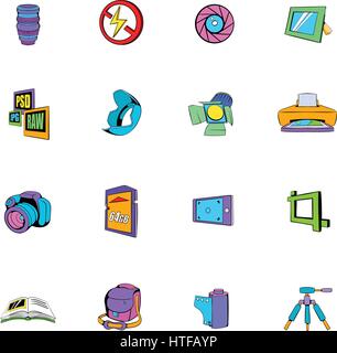 Définir la photographie icons set dans un style cartoon isolé sur fond blanc vector illustration Illustration de Vecteur