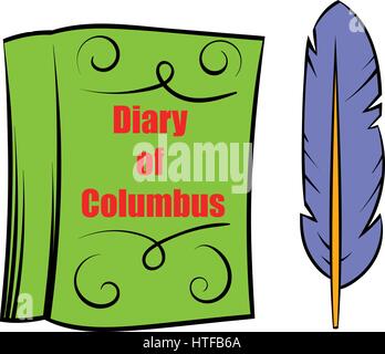 Journal de Columbus avec feather icône dans l'isolé en cartoon style vector illustration Illustration de Vecteur