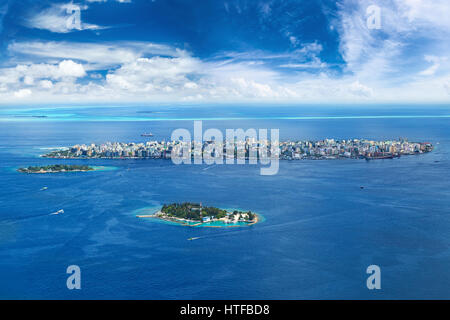 Vue aérienne sur la capitale des Maldives Banque D'Images