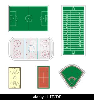 Un ensemble de champs avec les marques pour jouer au hockey, tennis, baseball, basket-ball et football vector illustration. Illustration de Vecteur