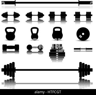 Ensemble d'icônes avec une image miroir de l'équipement de sport pour la gym, vector illustration. Illustration de Vecteur