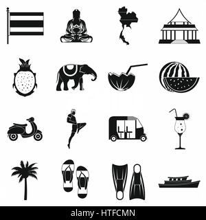 La Thaïlande, le style simple icons set Illustration de Vecteur