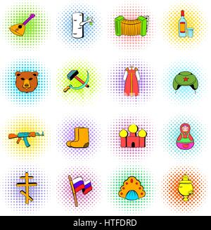 Jeu de la Russie, les icônes de style bande dessinée Illustration de Vecteur