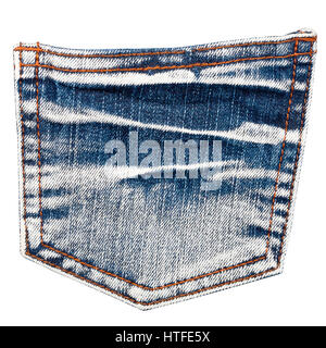 Poche arrière de jeans bleu isolated on white Banque D'Images
