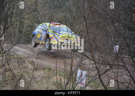 Rallye de voiture sur le rallye Malcolm Wilson Banque D'Images