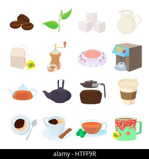 Plateau thé et café, cartoon style icons set Illustration de Vecteur