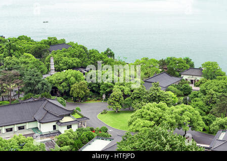Vue aérienne du lac de l'Ouest et de la ville de Hangzhou, Chine Banque D'Images