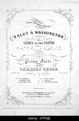 Image de couverture partitions de la chanson 'SSaint-germain 'a Washington, ou, joyaux de l'Afrique du Six Mélodies préférées avec des variations pour le piano-forte No3 vieil oncle Ned', avec une œuvre originale lecture notes ' par Charles Grobe', United States, 1849. L'éditeur est répertorié comme 'Lee et Walker, 162, rue Chesnut', la forme de la composition est "thème et variations", l'instrumentation est 'piano', la première ligne se lit 'Aucun', et l'illustration artiste est répertorié comme 'Aucun'. Banque D'Images