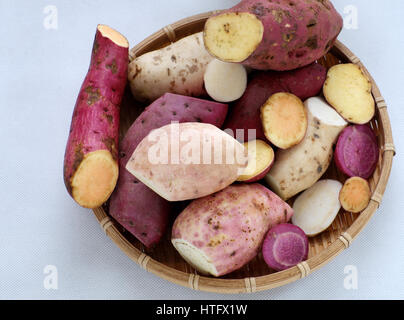 La patate douce La diversité sur fond blanc, en bonne santé et riche en fibres, vitamines, minéraux et d'amidon de céréales, absorber toxine, bon pour le système digestif Banque D'Images